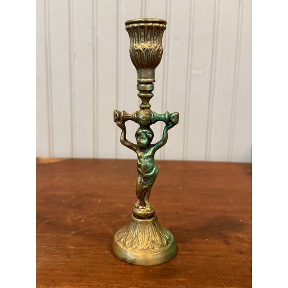 Antique Brass Cherub Candlestick – Classical Revival Style - Picture 1 of 4